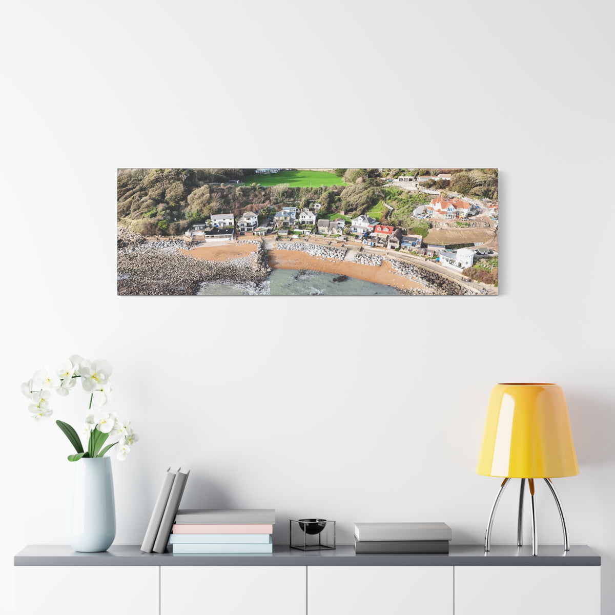Isle of Wight Aerial Canvas Print — Steephill Cove Stretched Panoramic Wall Art