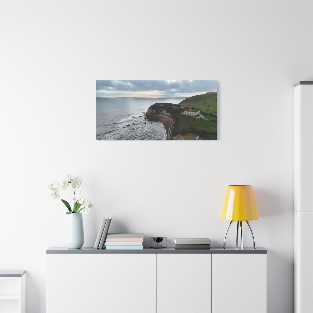 Isle of Wight Aerial Canvas Print — Freshwater Bay Seascape Stretched Wall Art