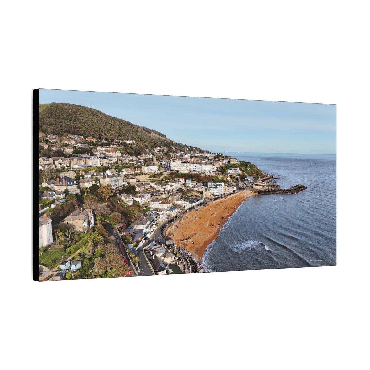 Isle of Wight Aerial Canvas Print — Ventnor Seaside Landscape Stretched Wall Art