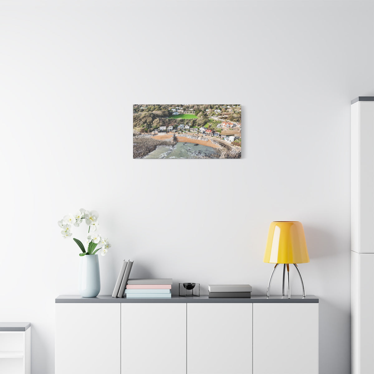 Isle of Wight Aerial Canvas Print — Steephill Cove Panoramic Beachfront Wall Art